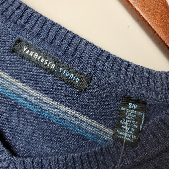 Van Heusen Studio blue striped pullover for men v-neck long sleeves size Small - Picture 2 of 7